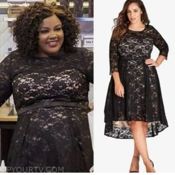 City Chic Womens Plus Size 20 Black Lace Lover Hi Low Midi Belt Dress NWT A-Line - Picture 1 of 12